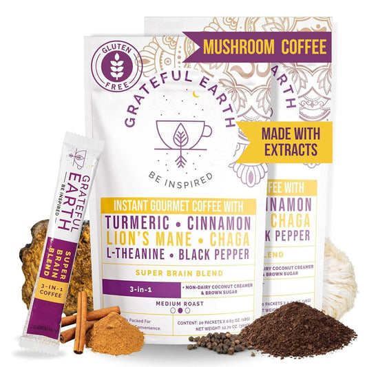 Grateful Earth Mushroom Coffee: Super Brain Blend for Energy