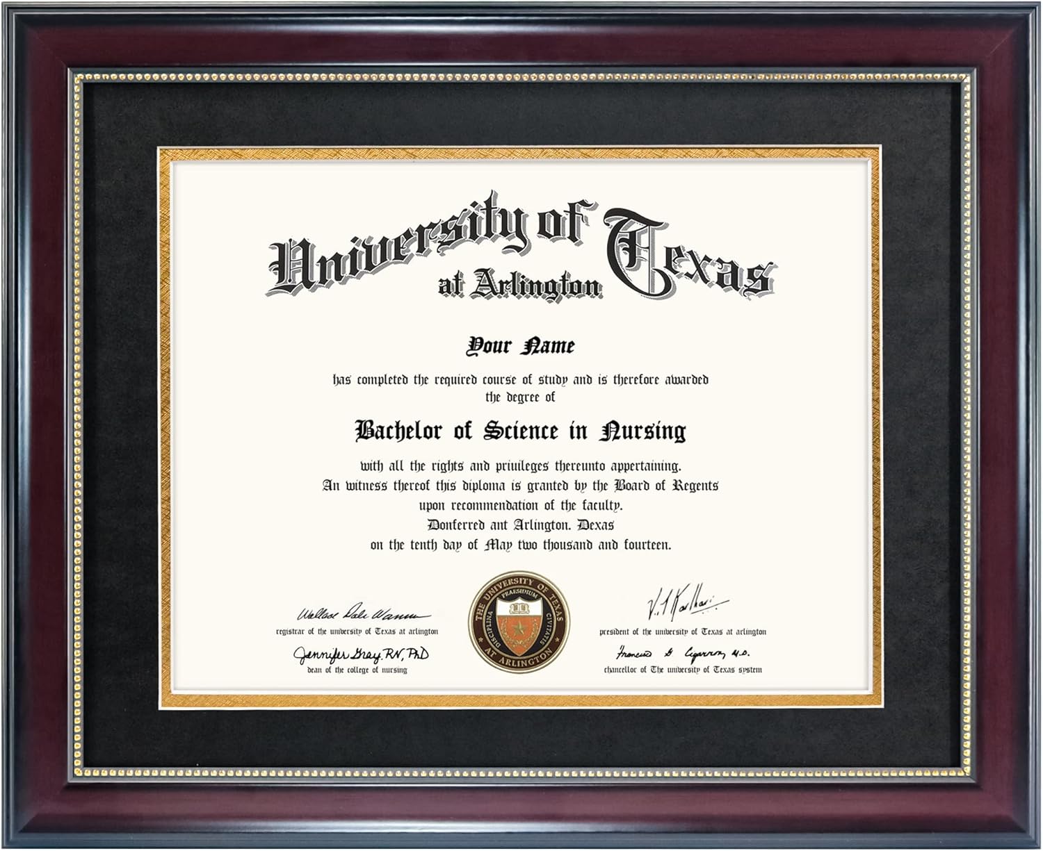 Elegant 8.5x11 Diploma Frame with Black over Gold Mat Design