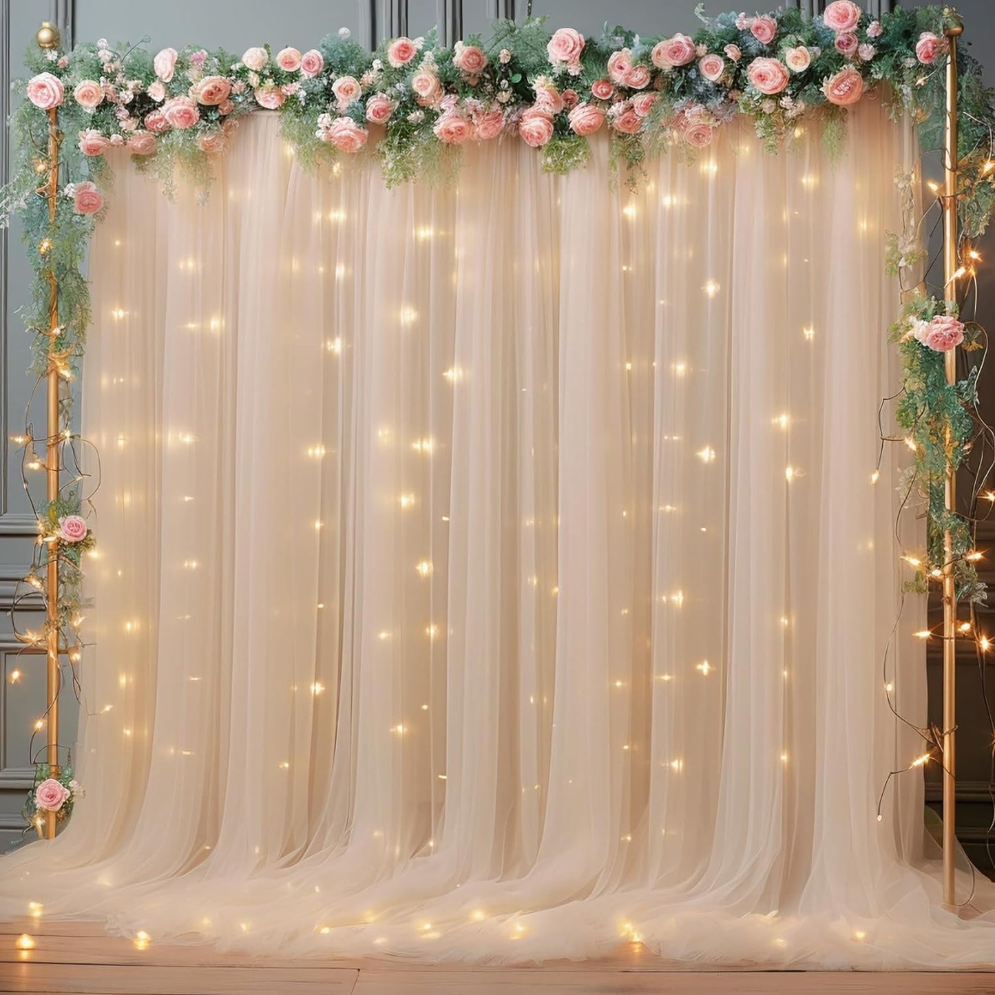 PARTISKY 10x10ft Tulle Backdrop with Lights - Elegant Party Decor