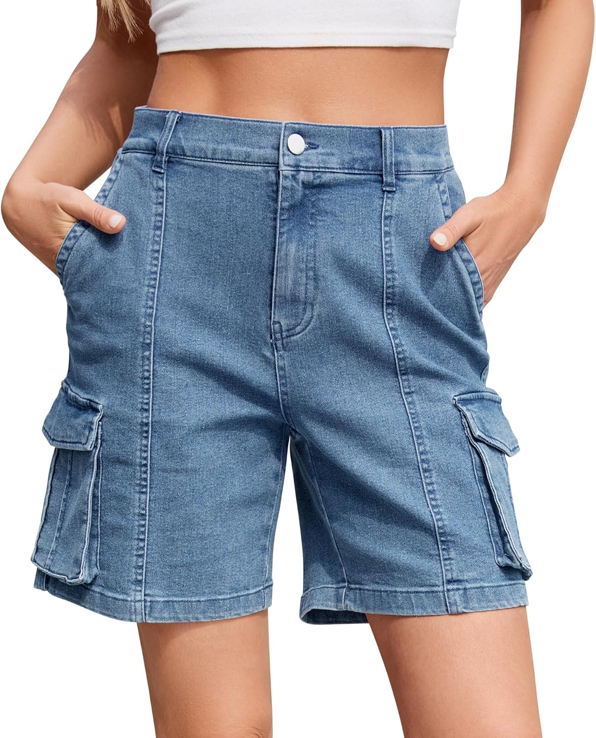 IVIR Bermuda Shorts for Women Cargo Knee Length with Pockets