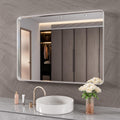 Brushed Nickel Bathroom Mirror 40x32 in - Rounded Rectangle Vanity