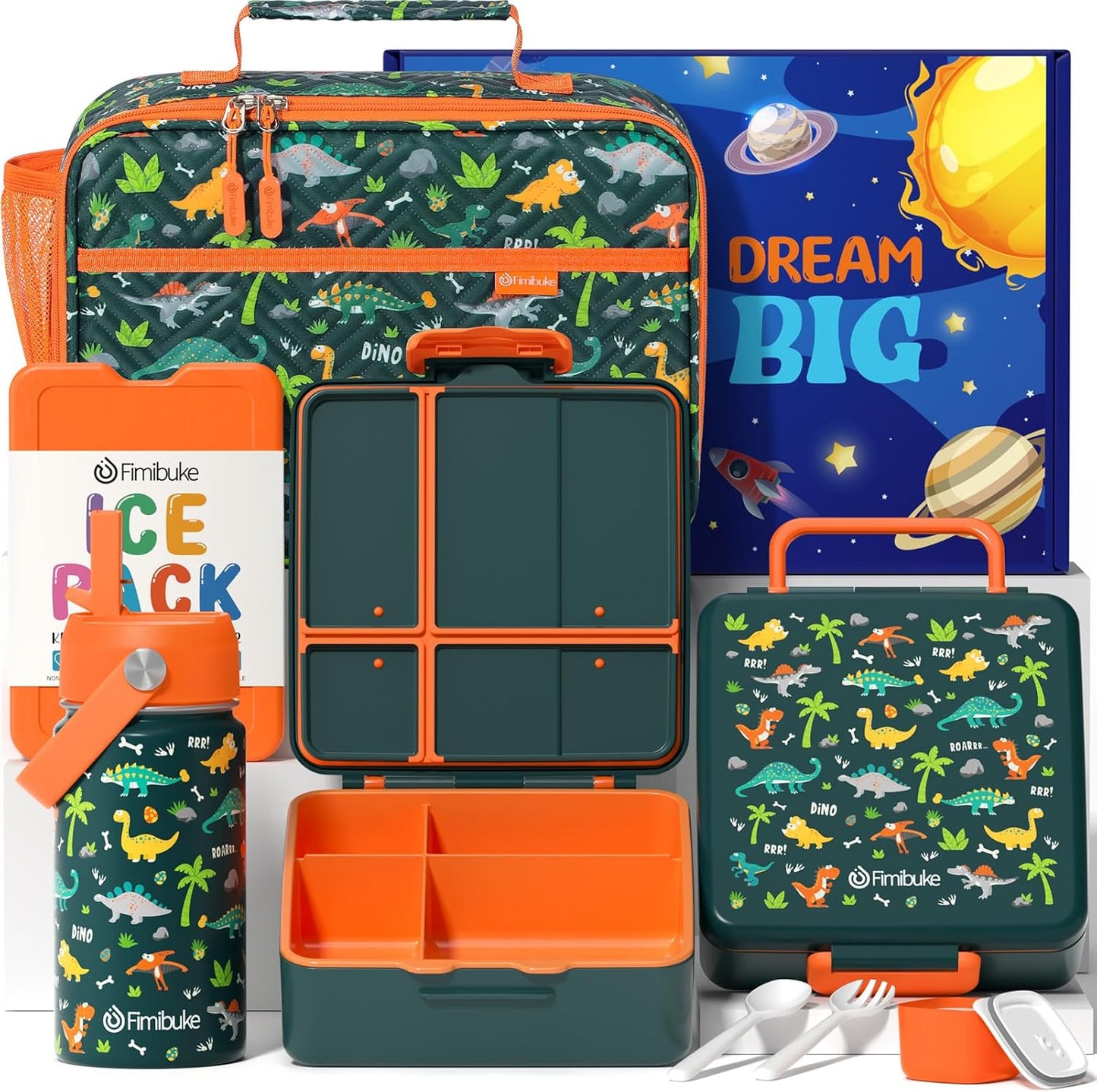 Fimibuke Kids Bento Lunch Box Set with Insulated Bag & Bottle