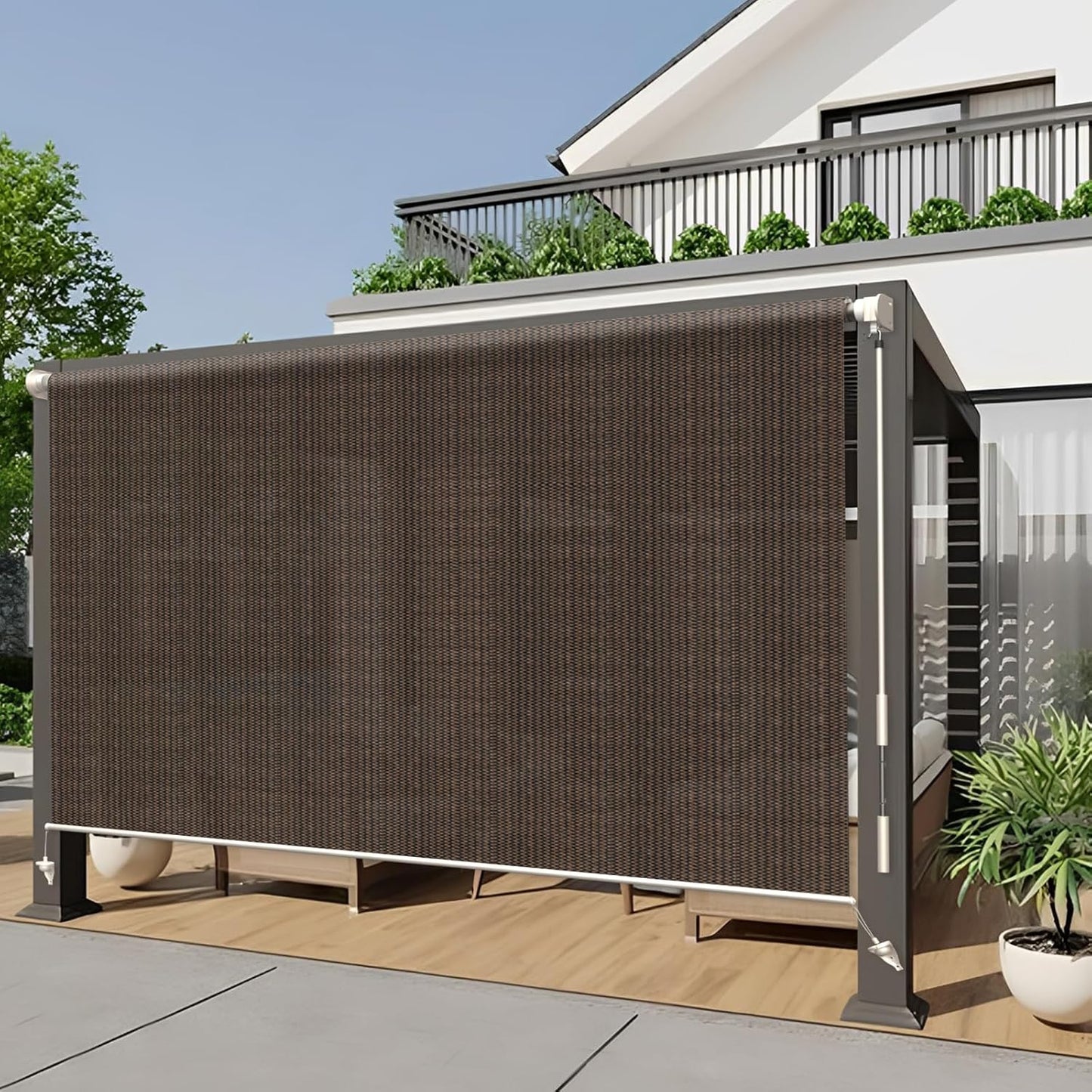 HENG FENG Outdoor Roller Shade 6ft x 8ft Cordless Patio Blinds