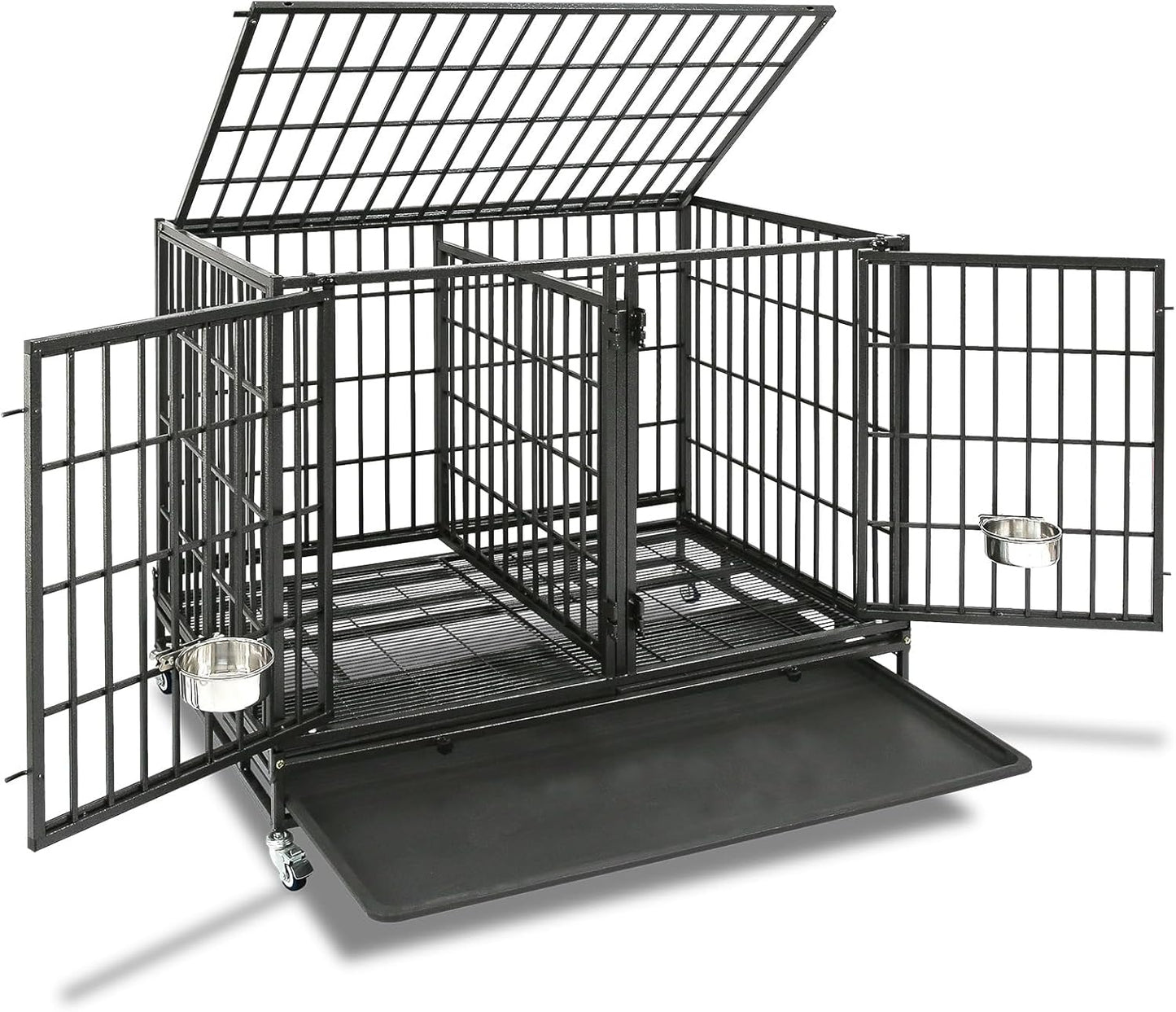 Stackable Heavy Duty Dog Crate Cage on Wheels with Divider