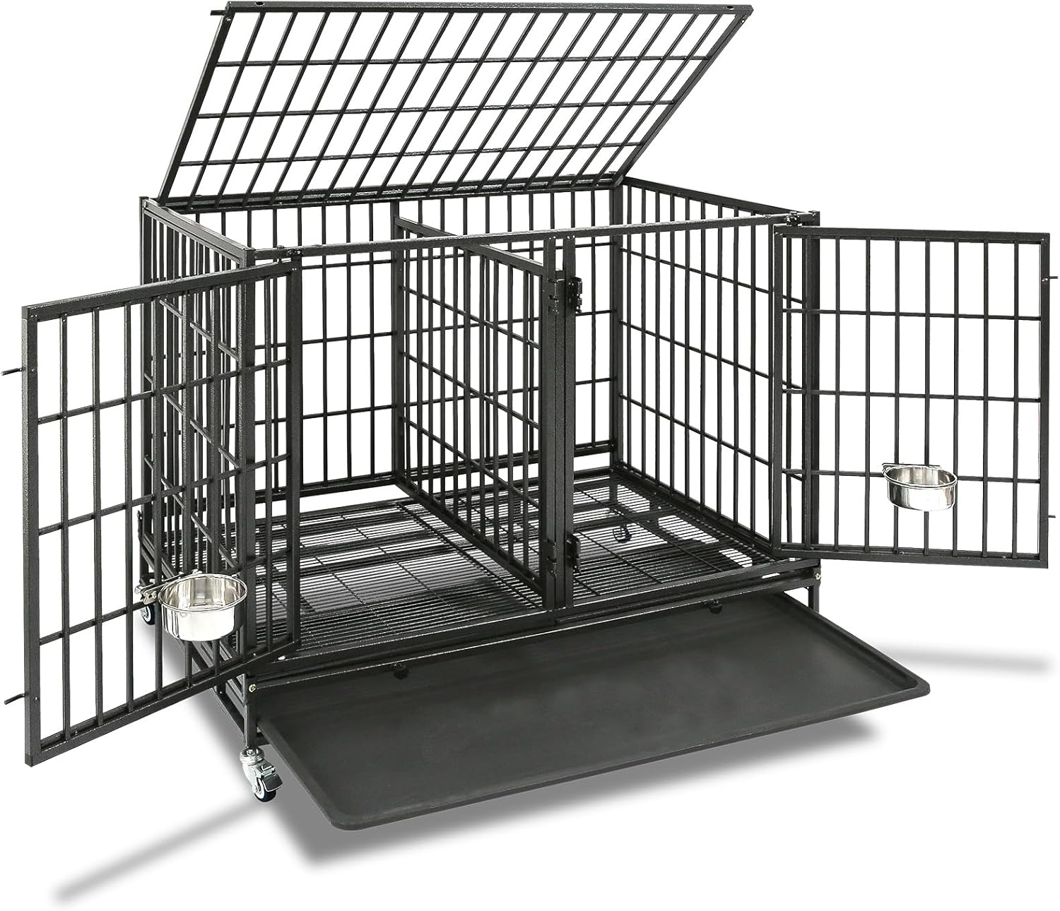 Stackable Heavy Duty Dog Crate Cage on Wheels with Divider