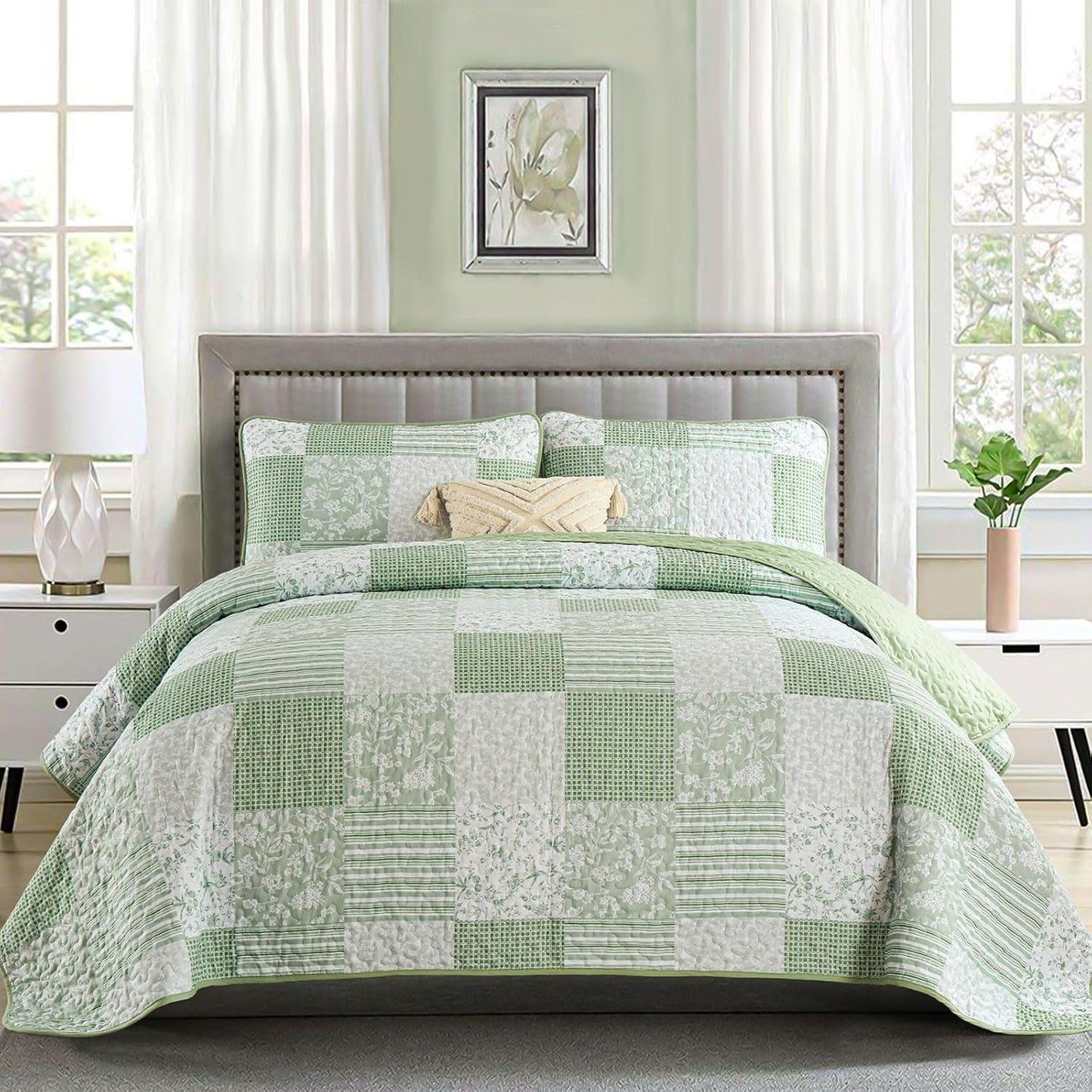 Light Green Quilt Set Queen Size for Cozy All Season Comfort