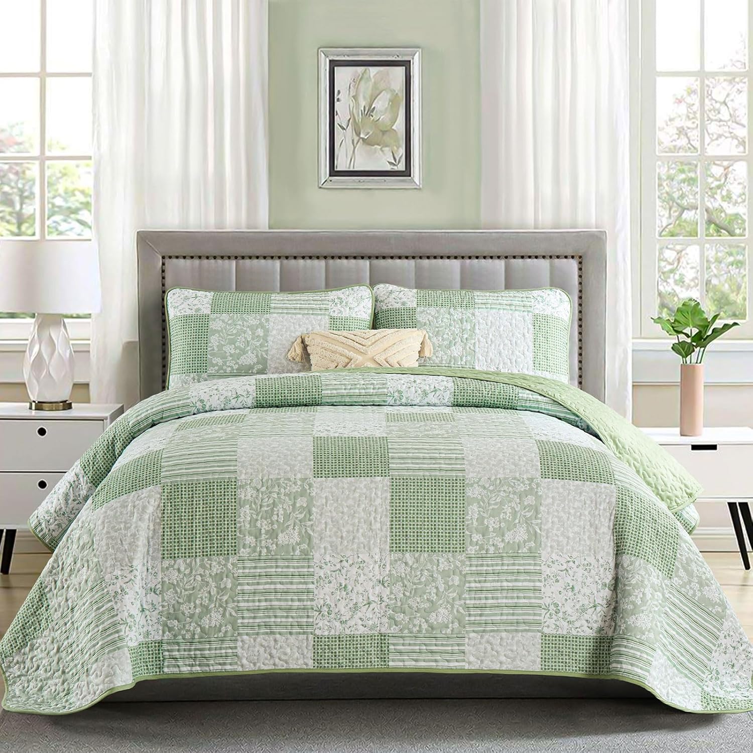 Light Green Quilt Set Queen Size for Cozy All Season Comfort