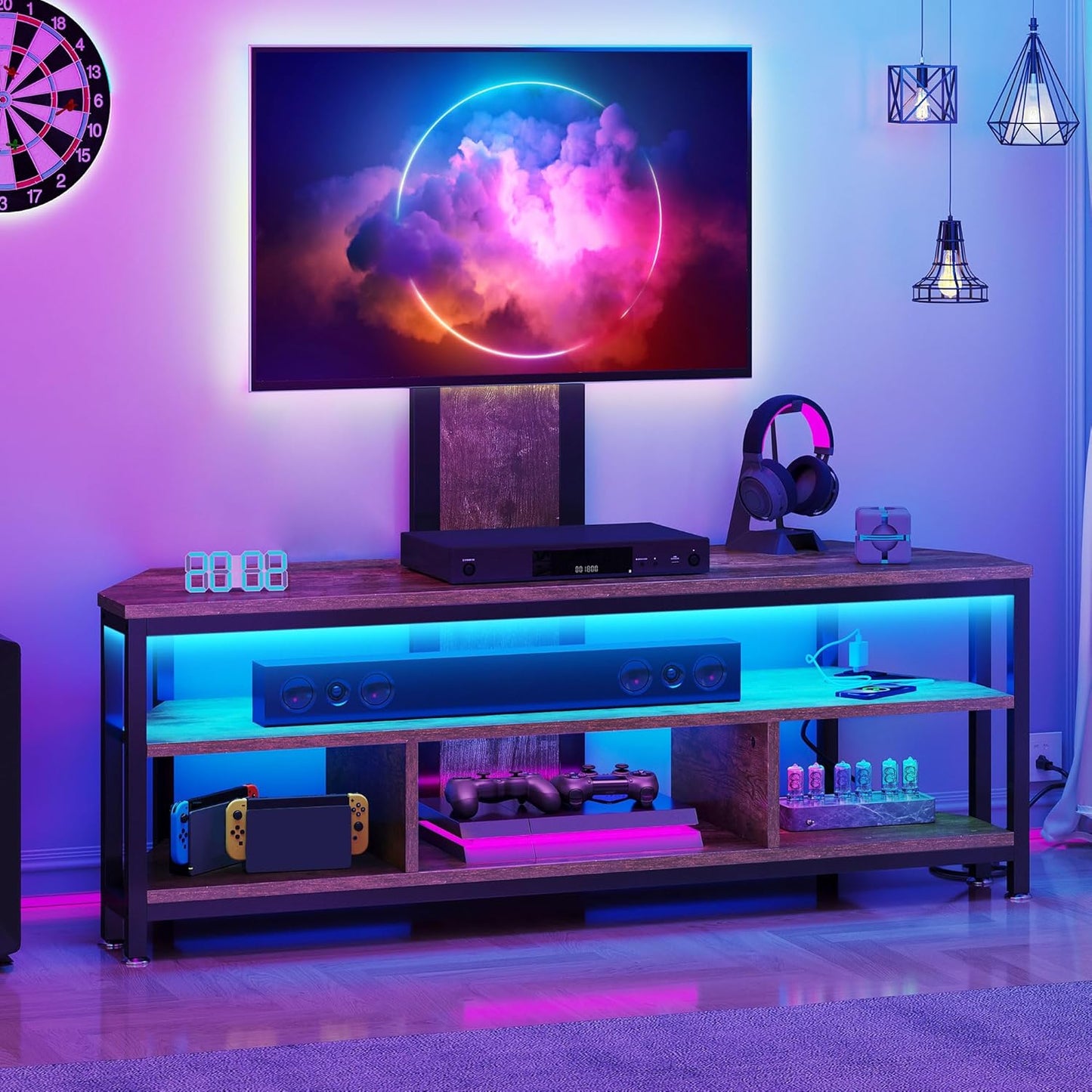 YITAHOME Rustic Brown TV Stand: Height Adjustable Mount & Power Outlet