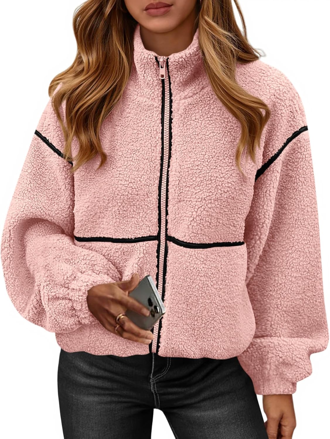 KIRUNDO Fleece Jacket Women Sherpa Oversized Zip Up Coats