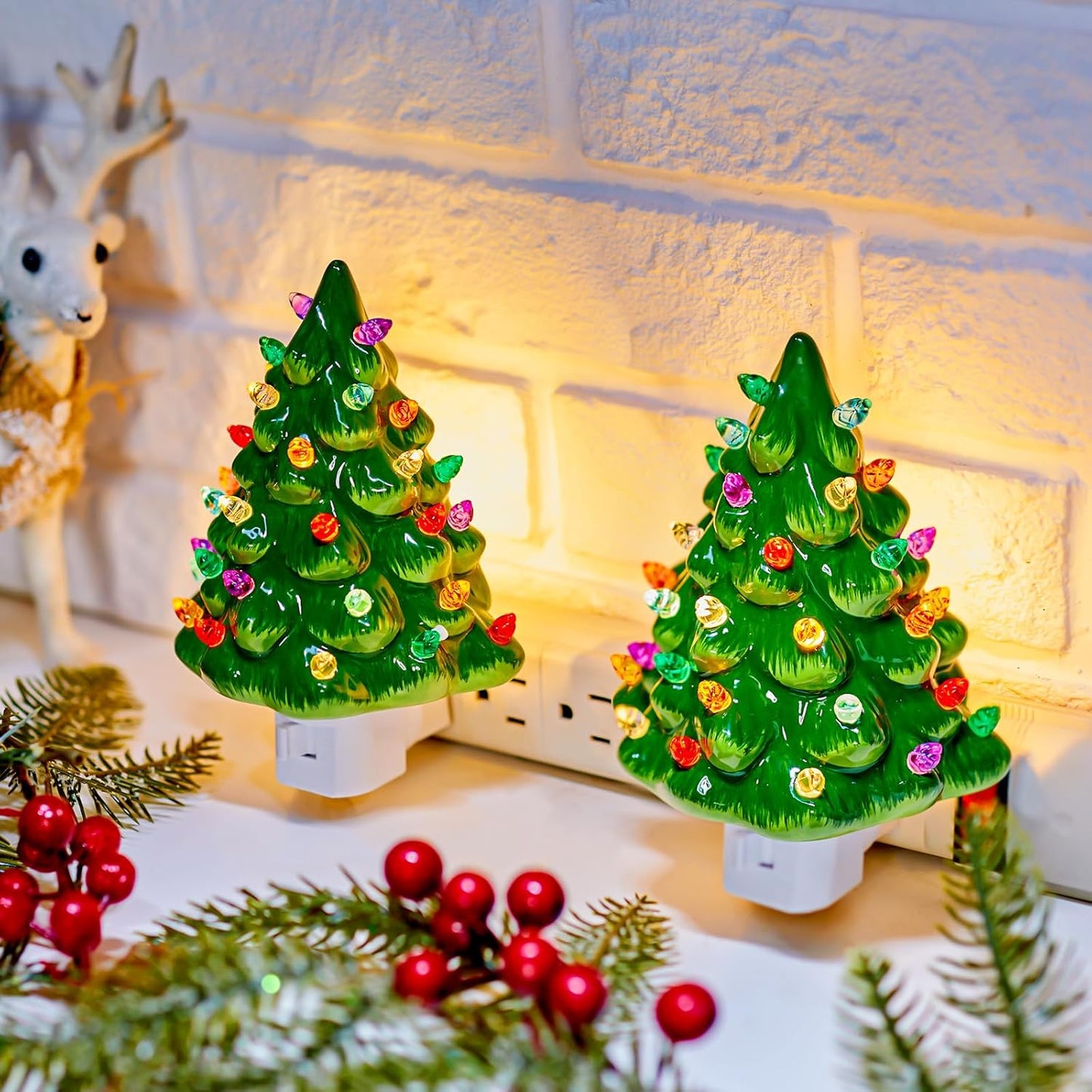 Ceramic Christmas Tree Night Light Set for Holiday Decor