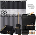 Black Bathroom Accessories with Glitter Shower Curtain Set - 24 PCS