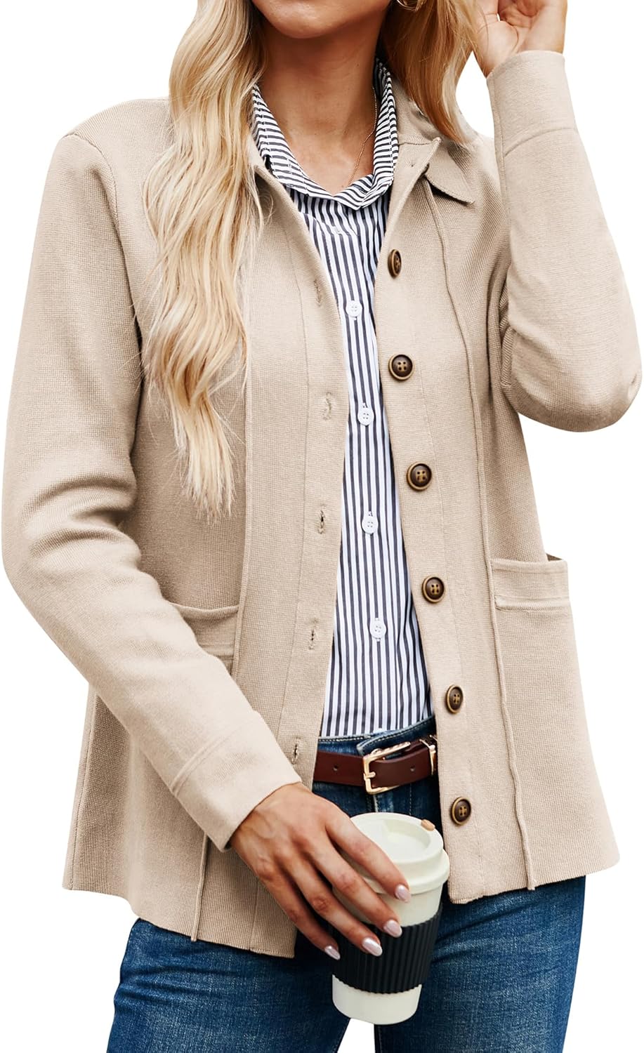 Stylish Women Casual Cardigan Knit Button Down Jacket for Comfort