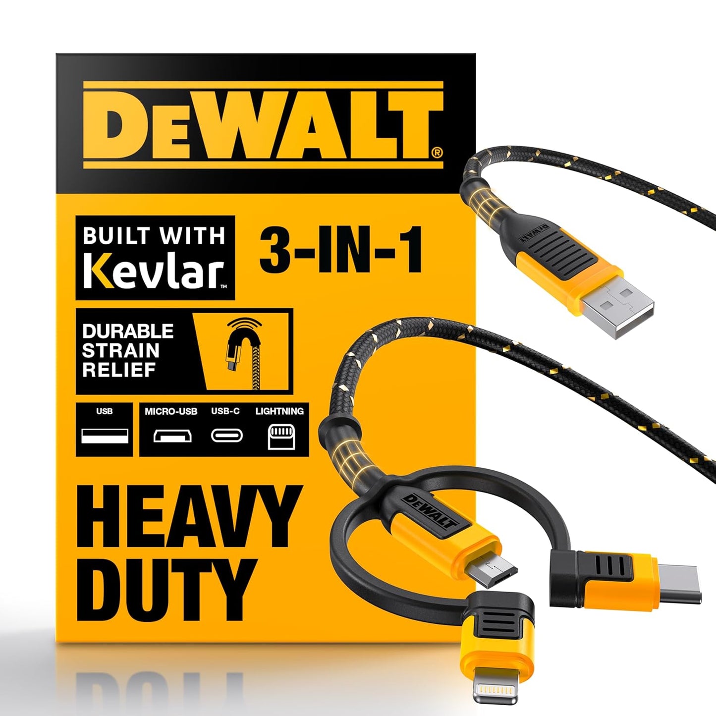DEWALT Heavy Duty 3 in 1 Multi Charging Cord for All Devices