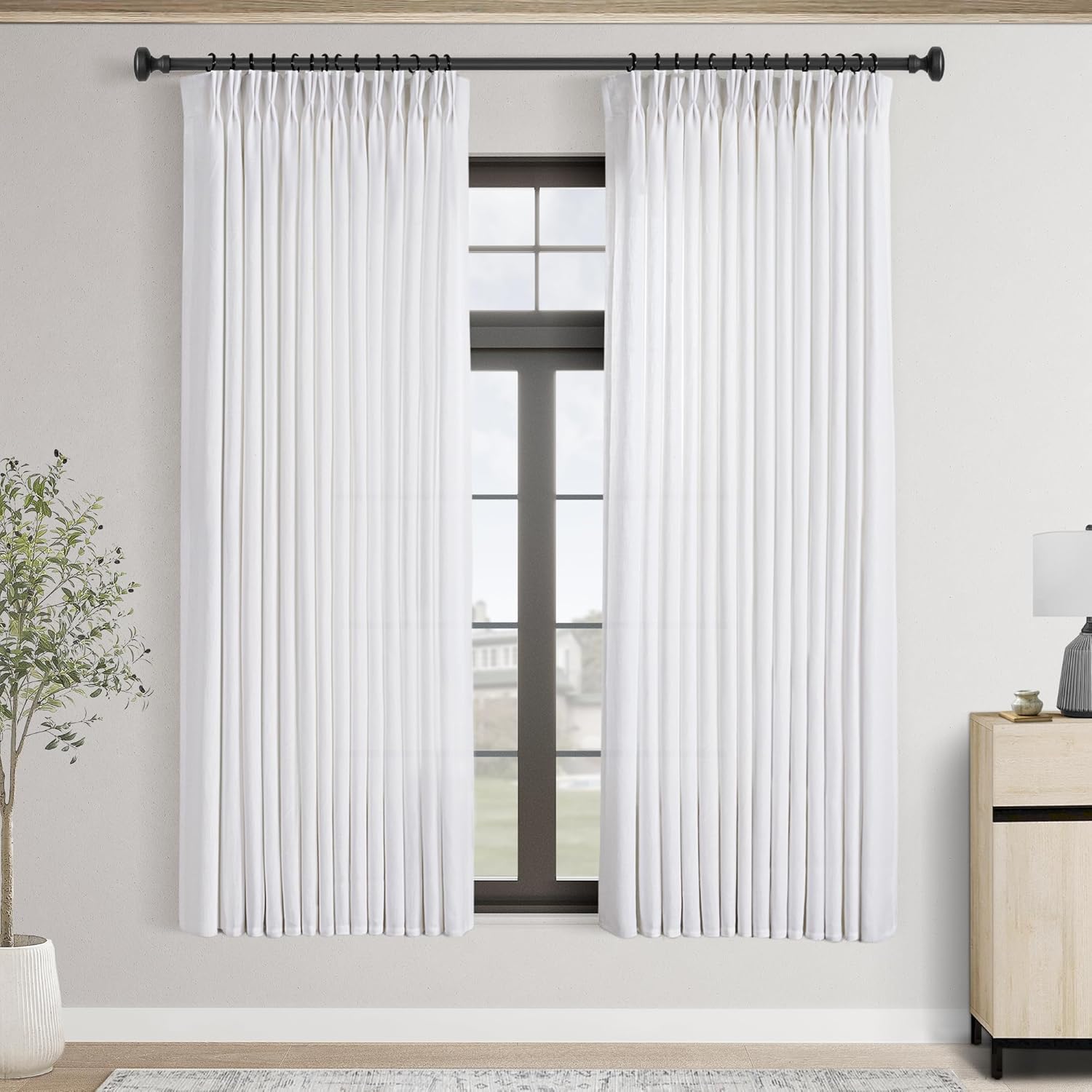 Pinch Pleated White Linen Curtains for Bedroom 78 inches Long
