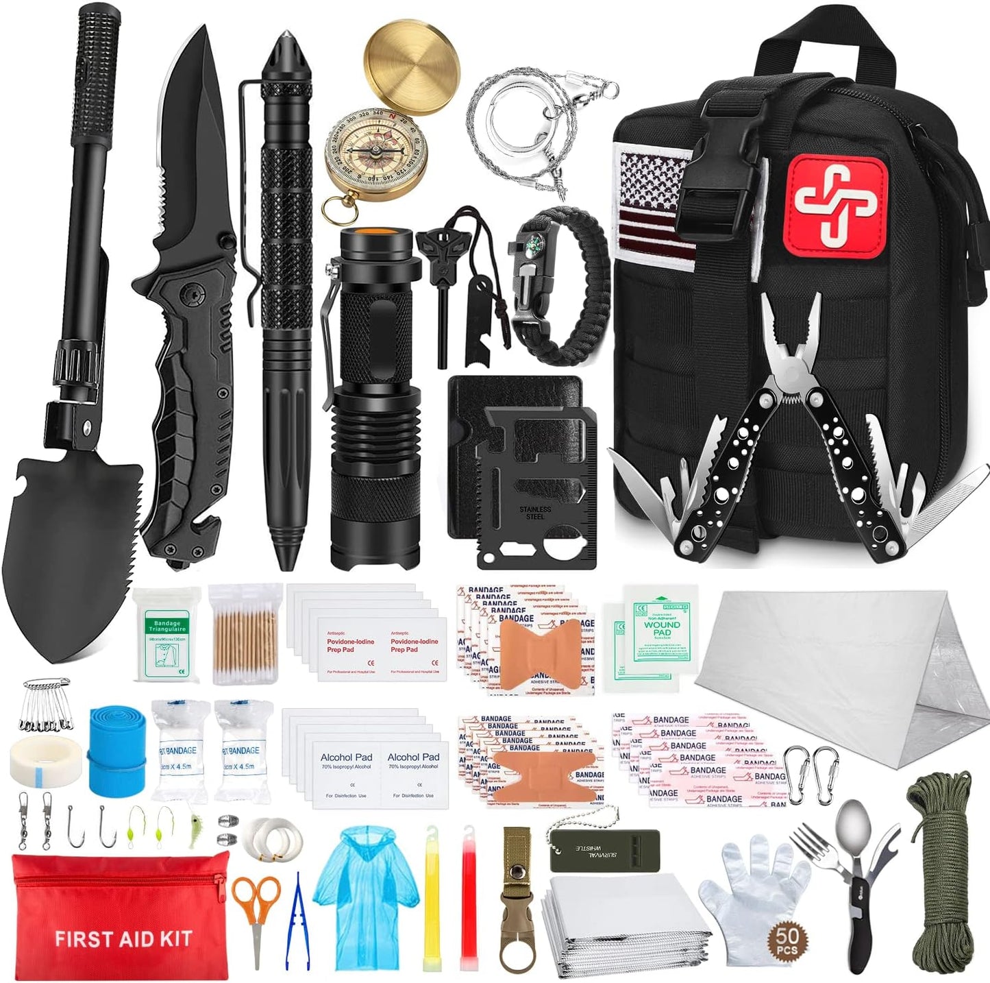 Taimasi Professional 238Pcs Survival Kit - Tactical Gear with Emergency Tent