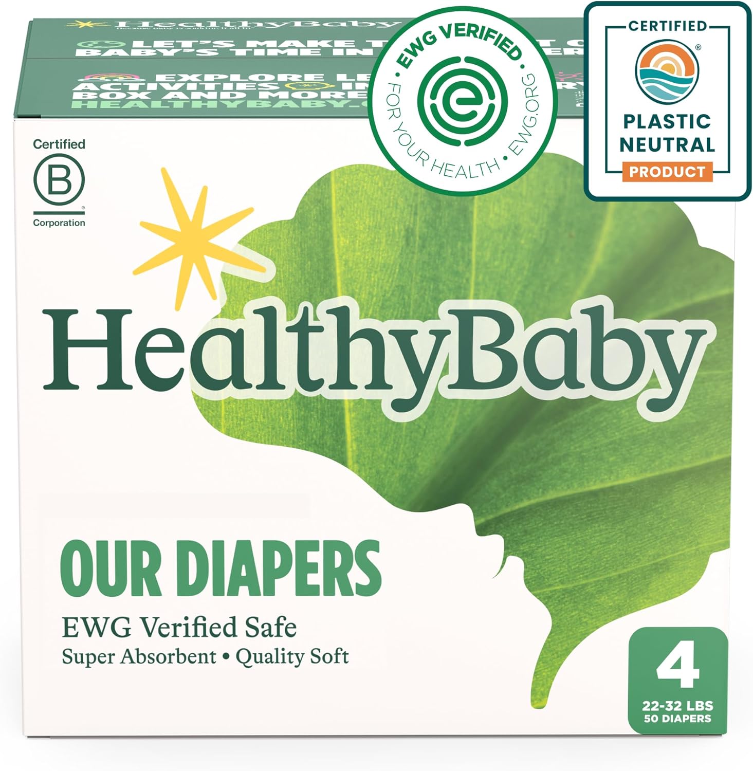 EWG Verified Plant-Based Diapers | Leak Protection | Organic Cotton | Size 4