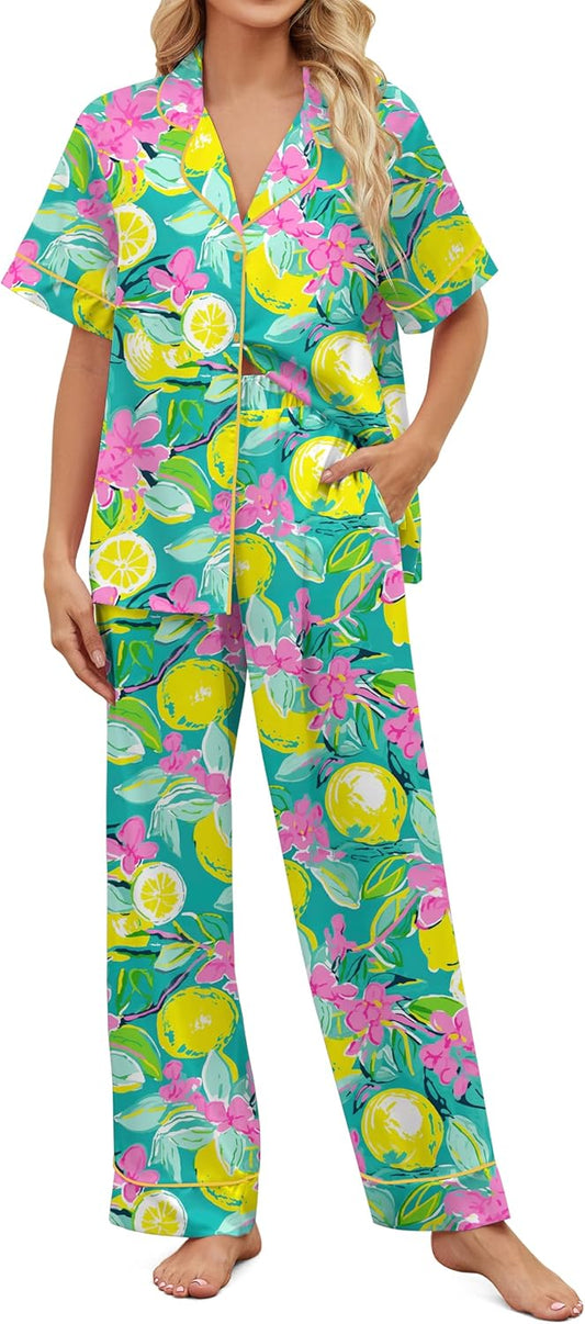 Satin Pajamas for Women Set - Comfortable Button Down Sleepwear