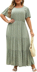 Plus Size Maxi Dress Ditsy Floral Layered Flared Long Dress choose