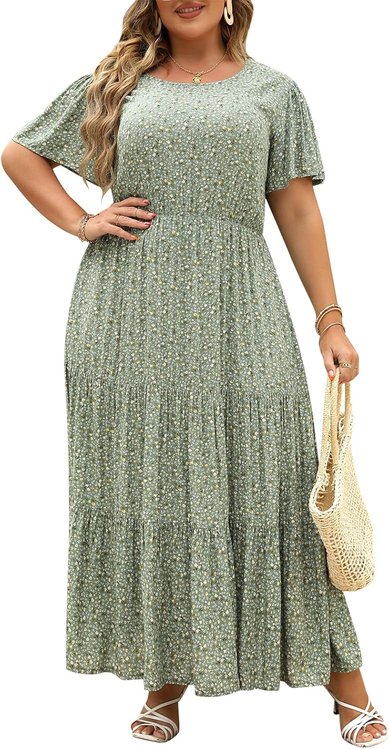 Plus Size Maxi Dresses for Curvy Women - Boho Floral Print