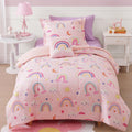 Glow in the Dark Twin Comforter Set for Girls - Pink Rainbow Glow