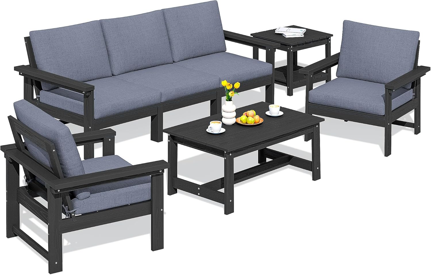 SERWALL HDPE Patio Furniture Set: 7-Piece Outdoor Sofa Set