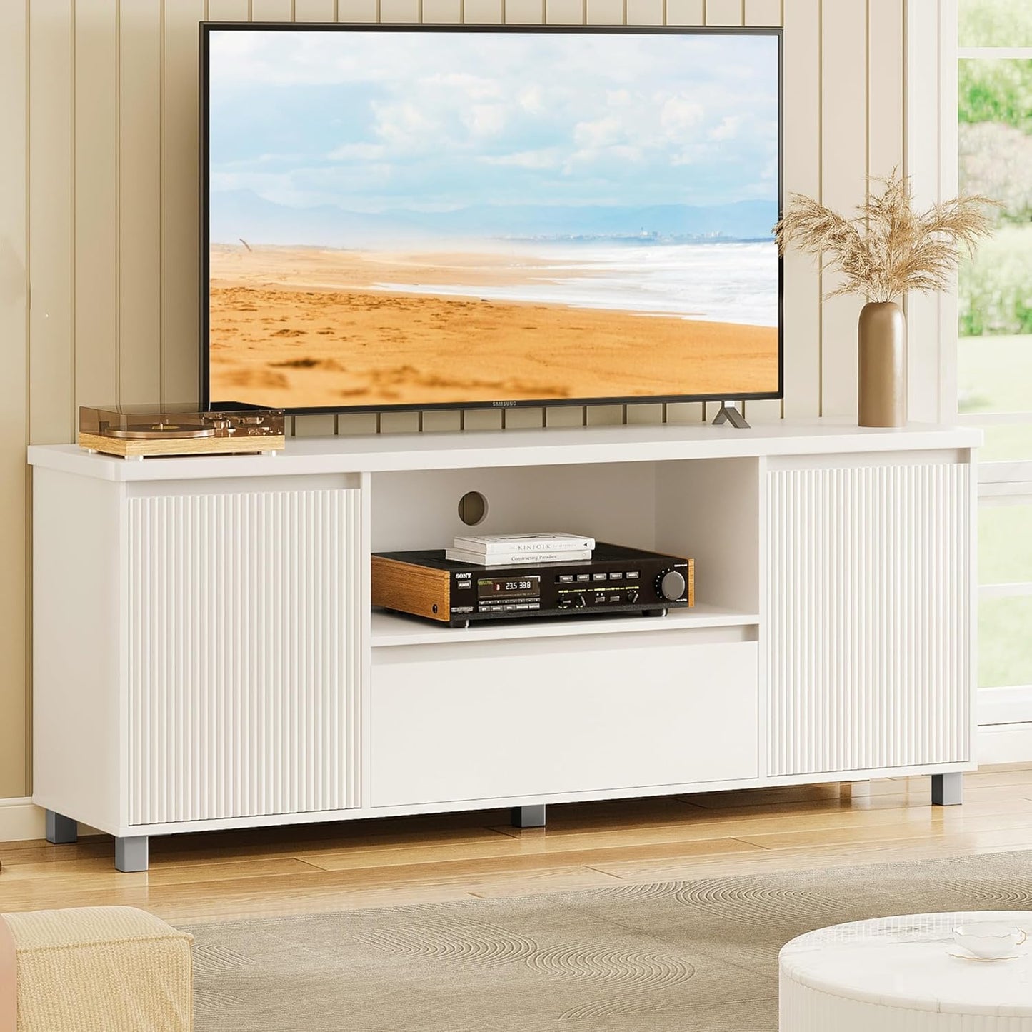 Modern 63 TV Stand with Storage - White