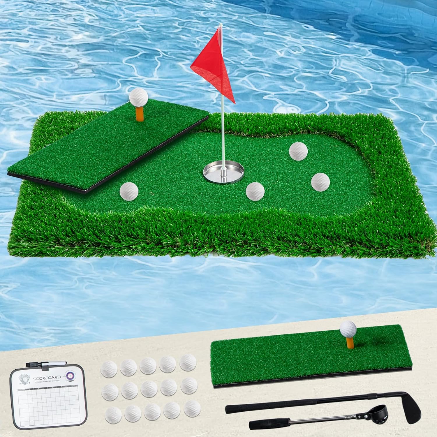 Wave-Shaped Floating Golf Green Set - Perfect for Pool & Lake!