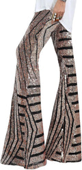 EVALESS Women Sequin Pants Sparkly High Waisted Wide Leg Flare - Party