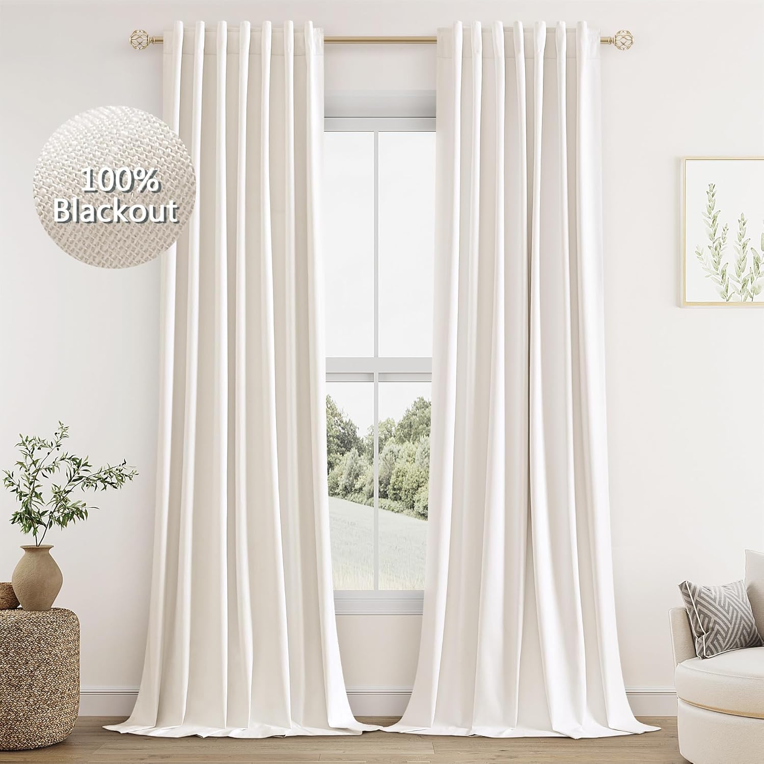 Guken Halloween Ivory Linen Blackout Curtains for Cozy Spaces