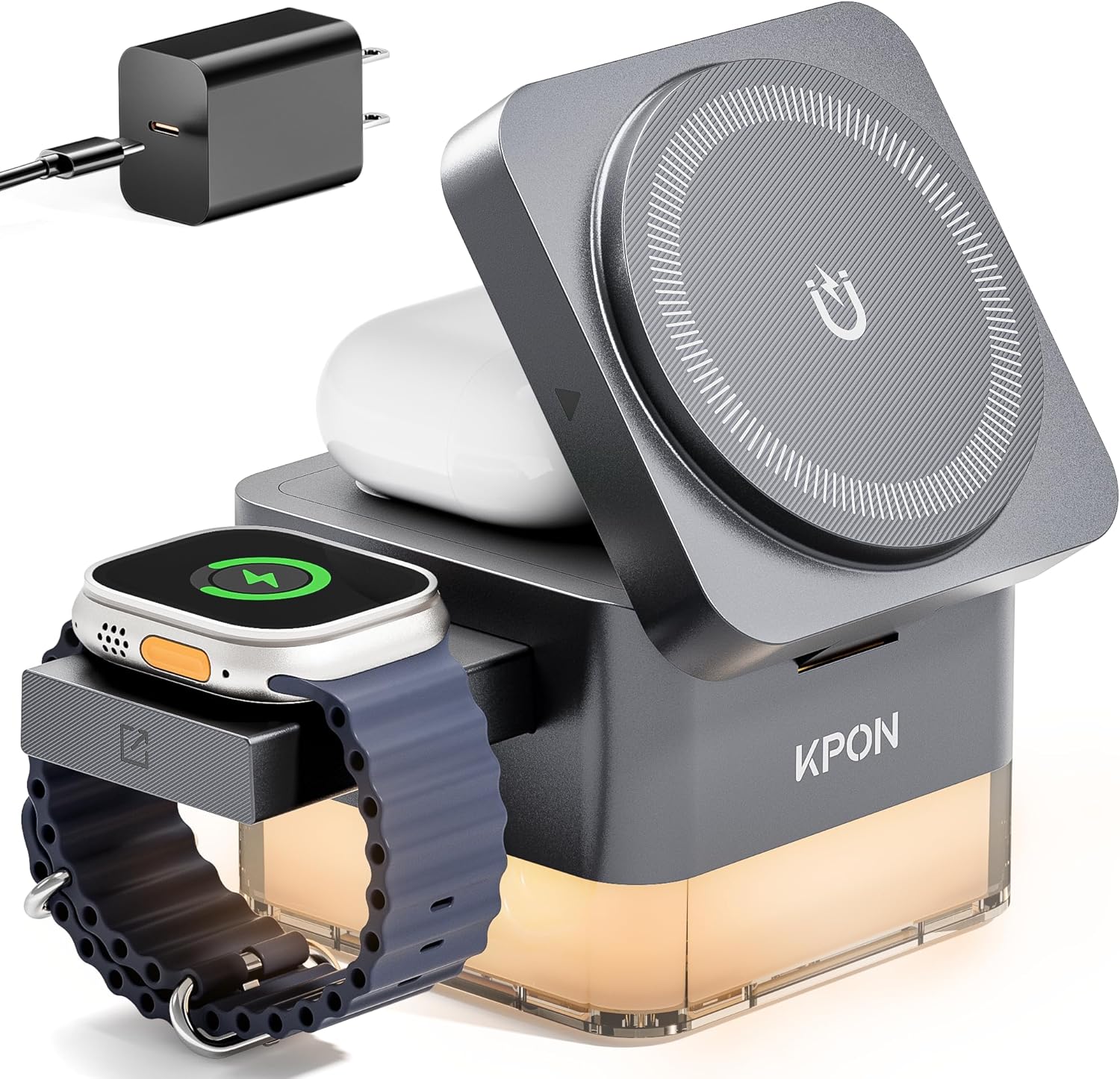 KPON 3-in-1 Wireless Charger: Fast Charging & Night Lamp