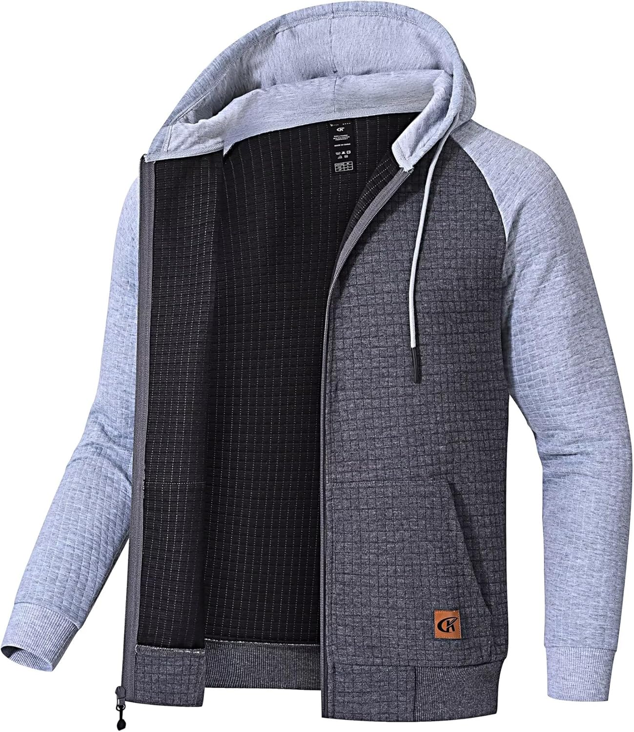 Men's Jacquard Plaid Lightweight Zipper Hoodie Sweatshirt Jacket