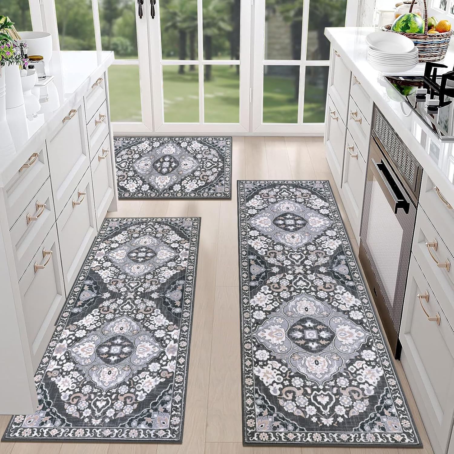 Farmhouse Kitchen Rugs Set of 3 Non Slip Washable Mats
