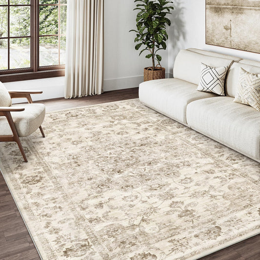 4x6 Washable Neutral Area Rug for Vintage Entryway and Office