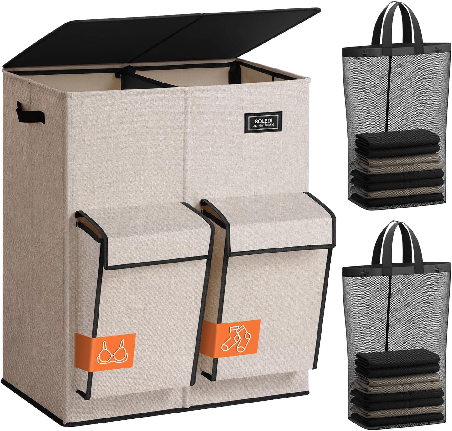 SOLEDI Double Laundry Hamper with Lid for Easy Sorting
