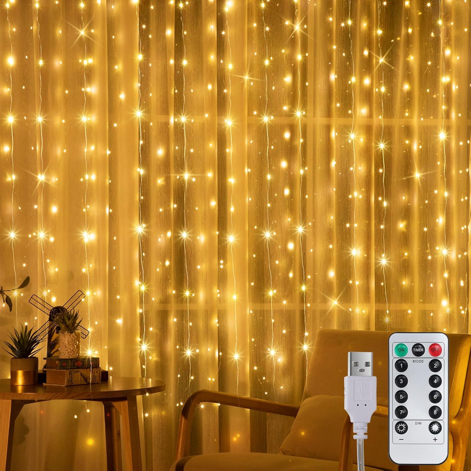 Tuanse LED Curtain Lights - 8 Modes Remote Control