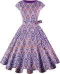 PUKAVT Women's 1950 Boatneck Cap Sleeve Vintage Swing Dress Other