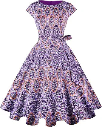 PUKAVT Women's Vintage Swing Cocktail Party Dress with Pockets
