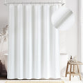 White Linen Shower Curtain Set 72Wx78H - Boho Farmhouse