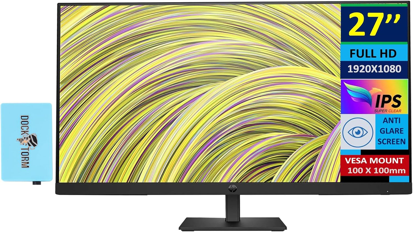 HP 27 FHD IPS Monitor Bundle with Docztorm Dock for Office Use