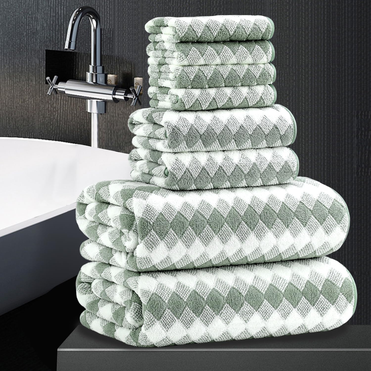 8 Piece Green Bathroom Towel Set - Ultra Soft Luxury Collection