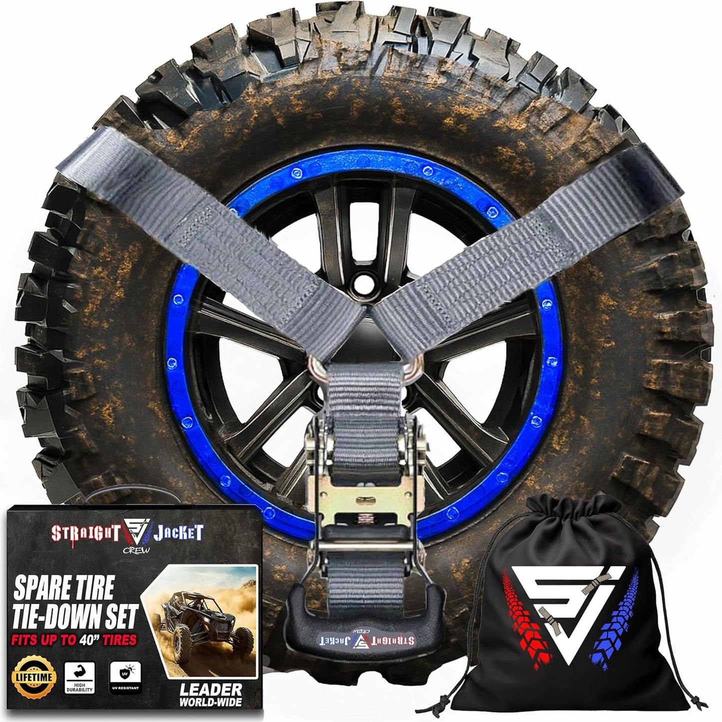 Y Strap for Spare Tire - Heavy Duty 3 Point Ratchet Strap