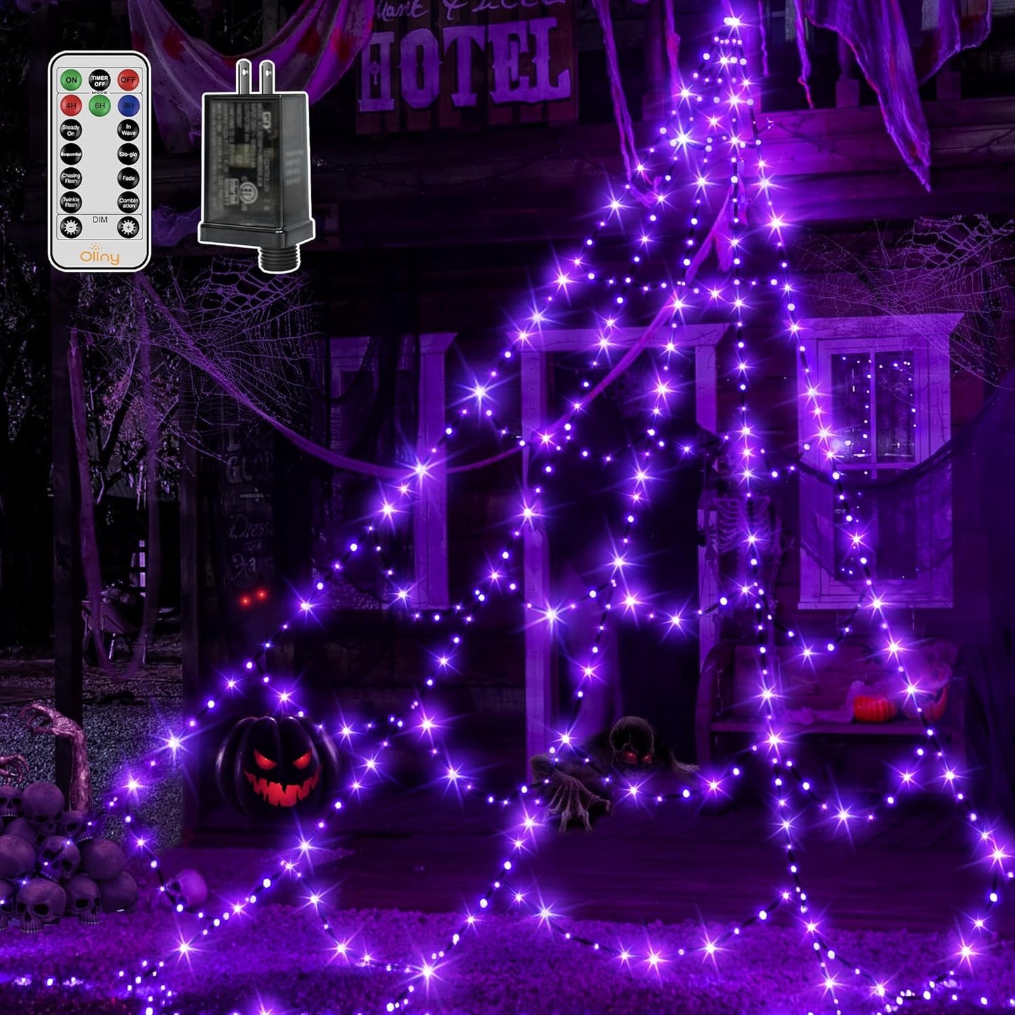 Creepy 454 LED Spider Web Lights for Halloween Decor 17.4ft