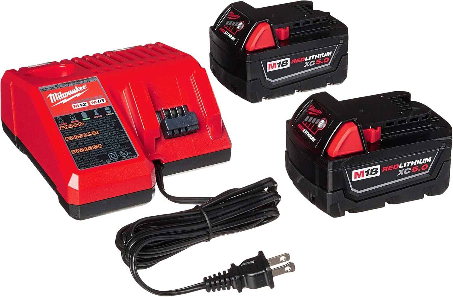Milwaukee 5.0 Ah Battery Bundle + Multi Voltage Charger Kit