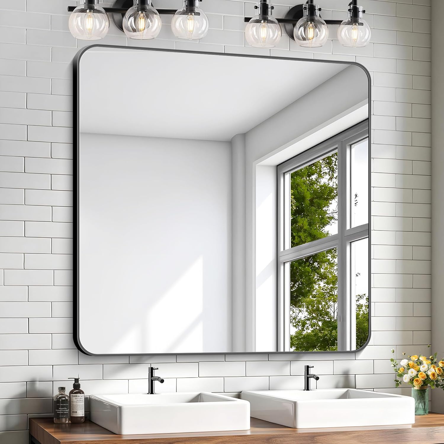 KOCUUY 40inx40in Black Bathroom Mirror with Modern Design