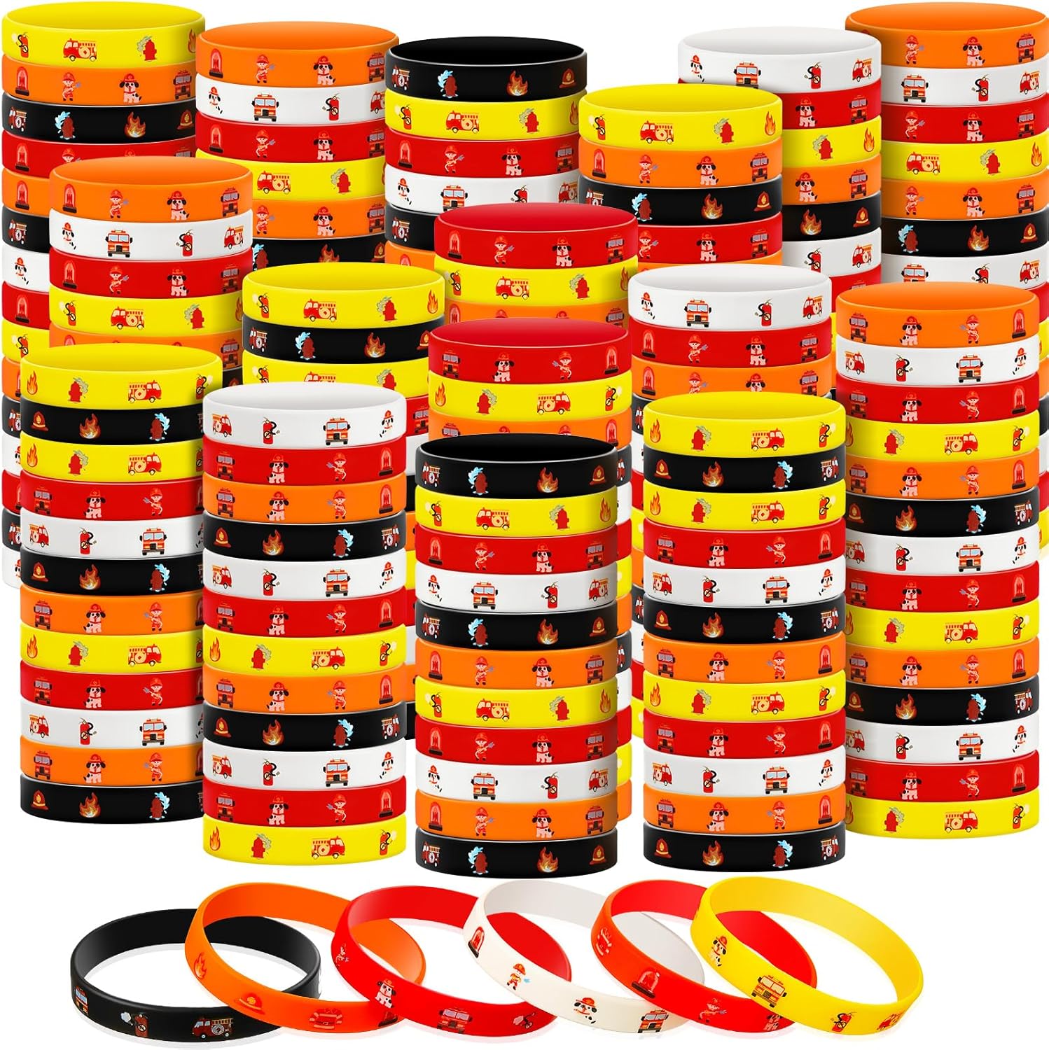 Firefighter Themed Silicone Wristbands for Birthday Parties