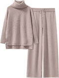 Women Two Piece Oversized Turtleneck Knit Sweater Set - Wide Leg