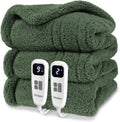 Heated Blanket Queen Sage - Double-Sided Sherpa, Fast Heat