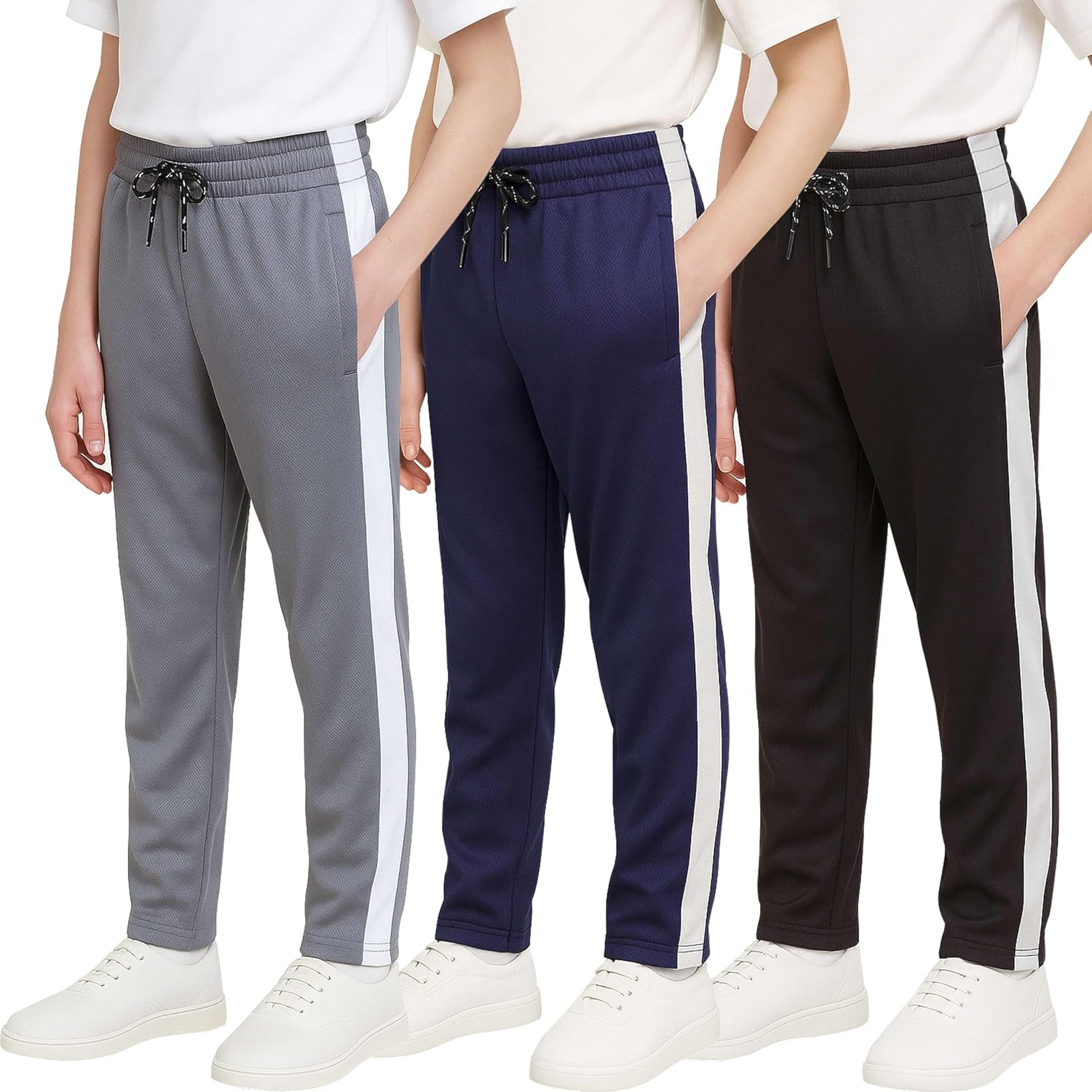 Boys' Mesh Open Bottom Active Sweatpants with Pockets & Drawstring