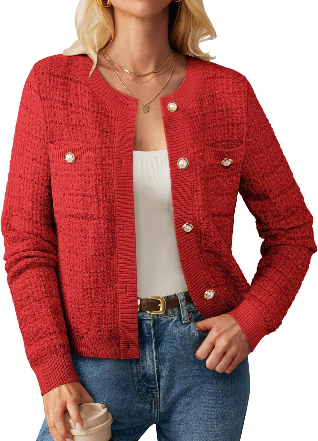 GRACE KARIN Womens Open Front Button Down Cardigan Sweater