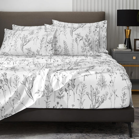 HYPREST 6 Piece Queen Bed Sheets Set with Floral Design